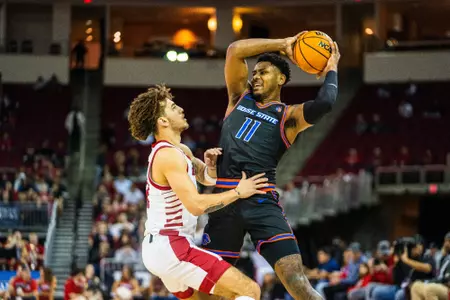 Chibuzo Agbo looks to pass at Fresno State