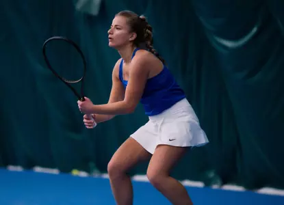 Pauline Ernstberger standing ready for the serve.