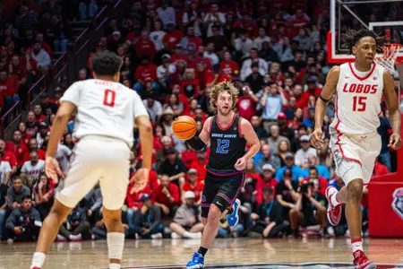 Max Rice dribbling ball against New Mexico.