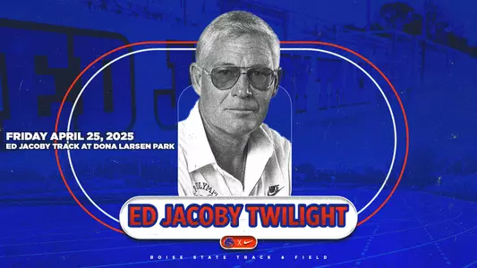 Graphic highlighting the Ed Jacoby Twilight event on April 25, 2025 at Ed Jacoby Track at Dona Larsen Park