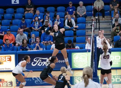 Paige Bartsch goes up to attack the ball, pictured here against Gonzaga on Sept. 15, 2024.