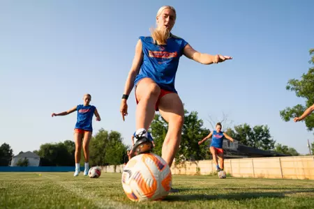 Avery McBride controlling the ball in practice.