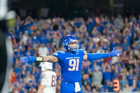 Ahmed Hassanein celebrating a sack against Washington State