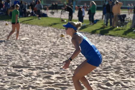 Charlee Ellena reacts to a ball at the AVCA Spokane Pairs Tournament
