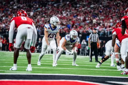 Chase Penry and Matt Lauter line up during No.17 Boise State's 29-24 victory over UNLV on Oct. 25, 2024. Photo by Kenna Harbison.