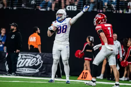 Matt Wagner signals for a first down during No.17 Boise State's 29-24 victory over UNLV on Oct. 25, 2024. Photo by Kenna Harbison.
