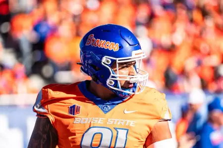 Ahmed Hassanein as No. 21 Boise State defeated Utah State 62-30 in the conference opener at Albertsons Stadium on Oct. 5, 2024. (Photo by Kenna Harbison).