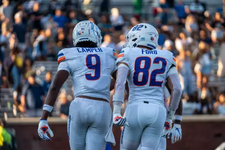 Boise State Football 2024 Game 1 vs Georgia Southern at Allen E. Paulson Stadium. Cameron Camper (9), Ben Ford (82). Photo by Kenna Harbison