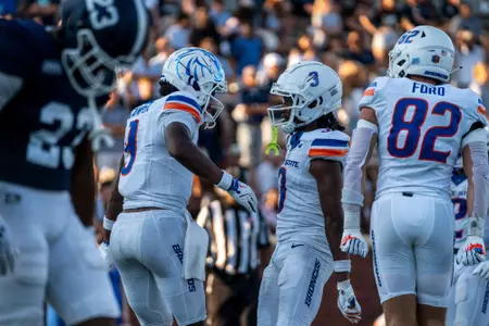 Boise State Football 2024 Game 1 vs Georgia Southern at Allen E. Paulson Stadium. Cameron Camper (9), Latrell Caples (3). Photo by Kenna Harbison