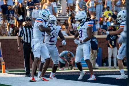 Boise State Football 2024 Game 1 vs Georgia Southern at Allen E. Paulson Stadium. Cameron Camper (9), Latrell Caples (3). Photo by Kenna Harbison