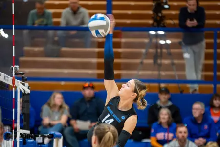 Annie Kaminski's attacks hits the ball during the San Diego State match on October 24, 2024.