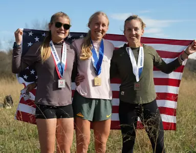 Allie Ostrander, Lauren Gregory, and Marisa Howard after the 2024 USATF Trail Championships