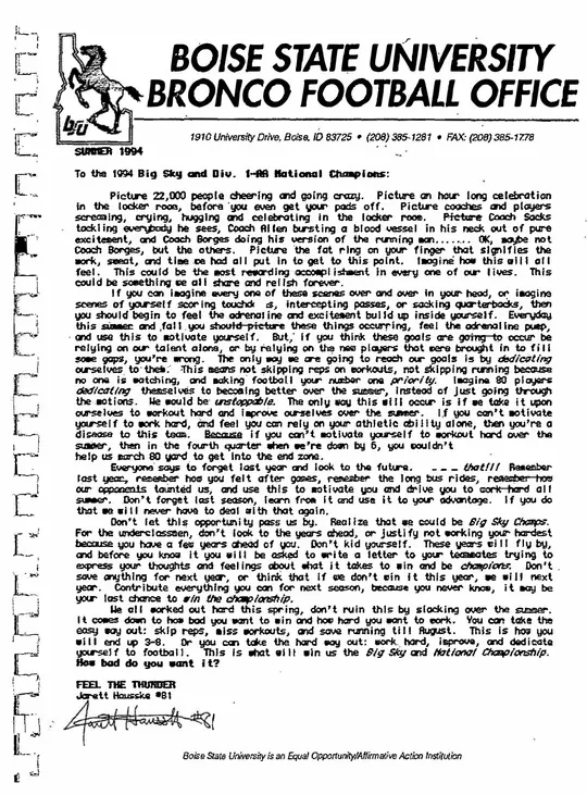 Jarett Hauske Preseason Letter