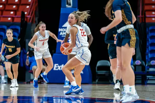 Boise State Women’s Basketball 2024 vs Bushnell at Extra Mile Arena. Photo by Kenna Harbison