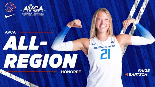 Paige Bartsch has been named a 2024 AVCA All-Region honoree, Bartsch flexes her muscles in celebration.