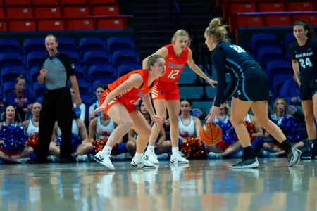 Mya Hansen playing defense against San Diego