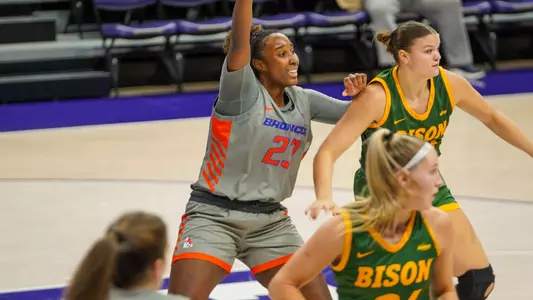 Elodie Lalotte posts up against North Dakota State.