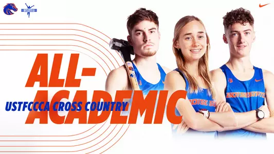 USTFCCCA All-Academic graphic featuring Julia Kielser, Tom Patrick and Joe Hudson.
