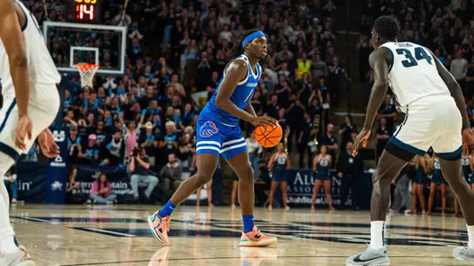 O'Mar Stanley with the basketball against Utah State.