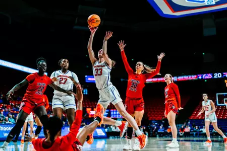 Abby Muse attempts a layup against Fresno State
