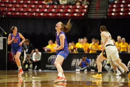 Mya Hansen reacts during the MW Quarterfinal game against Wyoming.