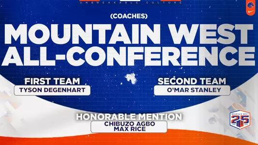Four Broncos honored as All-Mountain West by the coaches: Tyson Degenhart on the first team, O'Mar Stanley on the second team and Chibuzo Agbo and Max Rice as honorable mention.