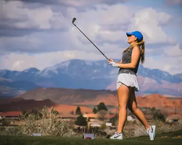 Franca Polla of the women's golf team competing at the Lady Thunderbird Invitational