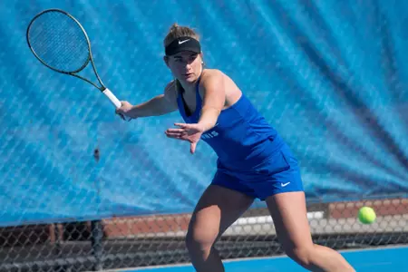 Pauline Ernstberger waits to return a volley against San Jose State on March 15, 2024.