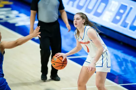 Mya Hansen dribbles the ball
