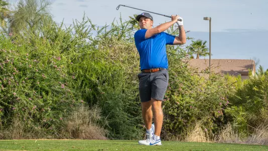 Alex Talbot prepares to tee off.