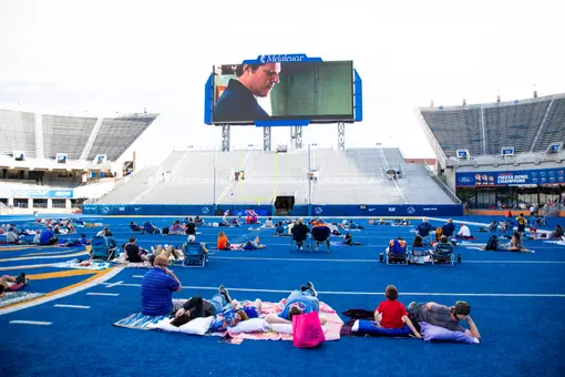Photo from the 2024 Bronco Stampede stop in Boise at Albertsons Stadium and Movie on The Blue.