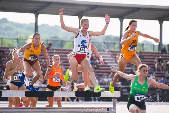 Emily Jobes jumping over the steeplechase.