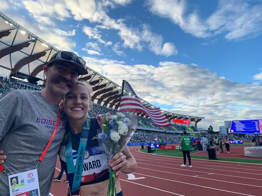 Pat McCurry and Marisa Howard after Howard qualified for the Olympics
