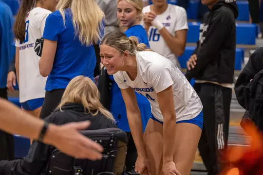 Annie Kaminski talking to fans after the Colorado State in 2023.