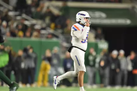 Jonah Dalmas, Boise State kicker, in a 2023 game at Colorado State.
