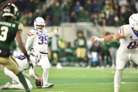 Jonah Dalmas, Boise State kicker, in a 2023 game at Colorado State.