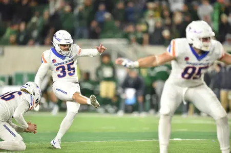 Jonah Dalmas, Boise State kicker, in a 2023 game at Colorado State.