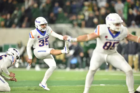 Jonah Dalmas, Boise State kicker, in a 2023 game at Colorado State.