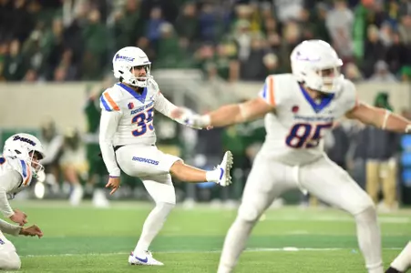 Jonah Dalmas, Boise State kicker, in a 2023 game at Colorado State.