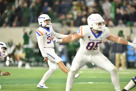 Jonah Dalmas, Boise State kicker, in a 2023 game at Colorado State.