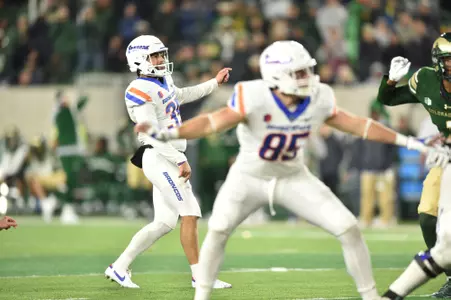 Jonah Dalmas, Boise State kicker, in a 2023 game at Colorado State.