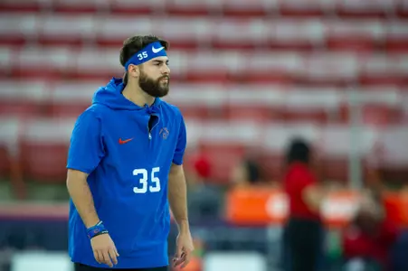 Jonah Dalmas, Boise State kicker, in a 2023 game at Fresno State