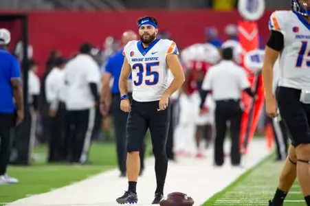 Jonah Dalmas, Boise State kicker, in a 2023 game at Fresno State