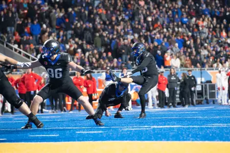 Jonah Dalmas, Boise State kicker, in a 2023 game vs. New Mexico.