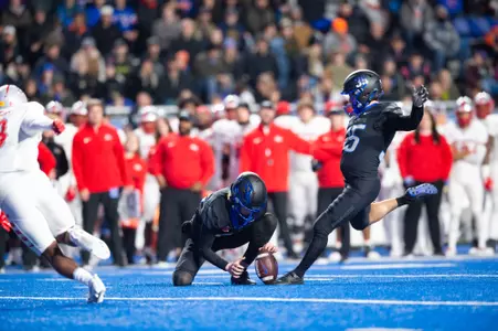 Jonah Dalmas, Boise State kicker, in a 2023 game vs. New Mexico.