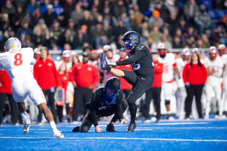 Jonah Dalmas, Boise State kicker, in a 2023 game vs. New Mexico.