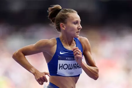 Marisa Howard running in round one of the 3,000 meter Olympic steeplechase