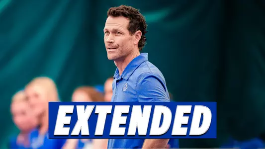 Graphic announcing the extension of women's tennis head coach Beck Roghaar