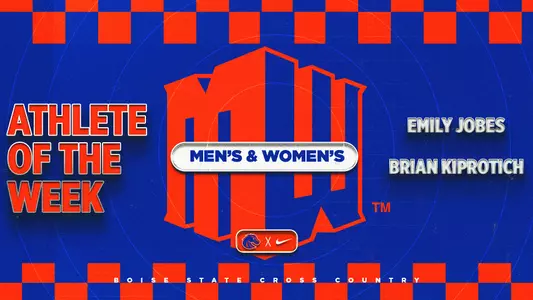 Graphic highlighting Emily Jobes and Brian Kiprotich earning Mountain West Women's and Men's Athlete of the Week honors
