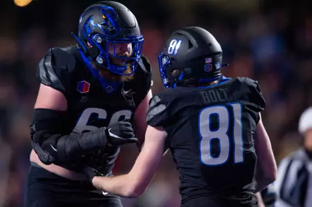 Boise State players Ben Dooley and Austin Bolt